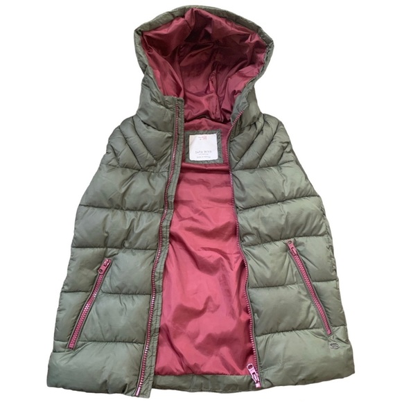 ZARA Hooded Puffer Vest/Jacket With Zipper Pockets Olive Green Boys 11-12Y - Picture 6 of 14